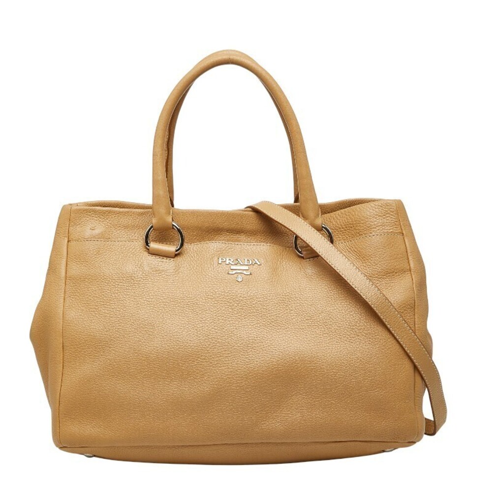 Prada 2way Shoulder Bag Beige Cream leather